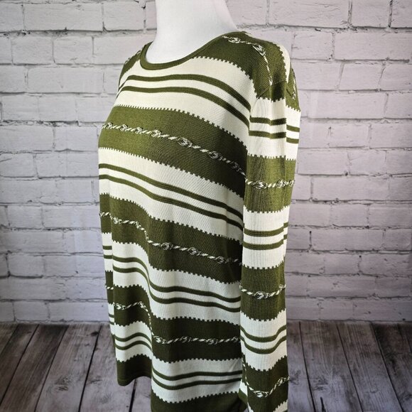WOMENS ALFRED DUNNER BOLD STRIPED SWEATER DARK OLIVE AND CREAM SIZE MED EUC - Picture 8 of 8